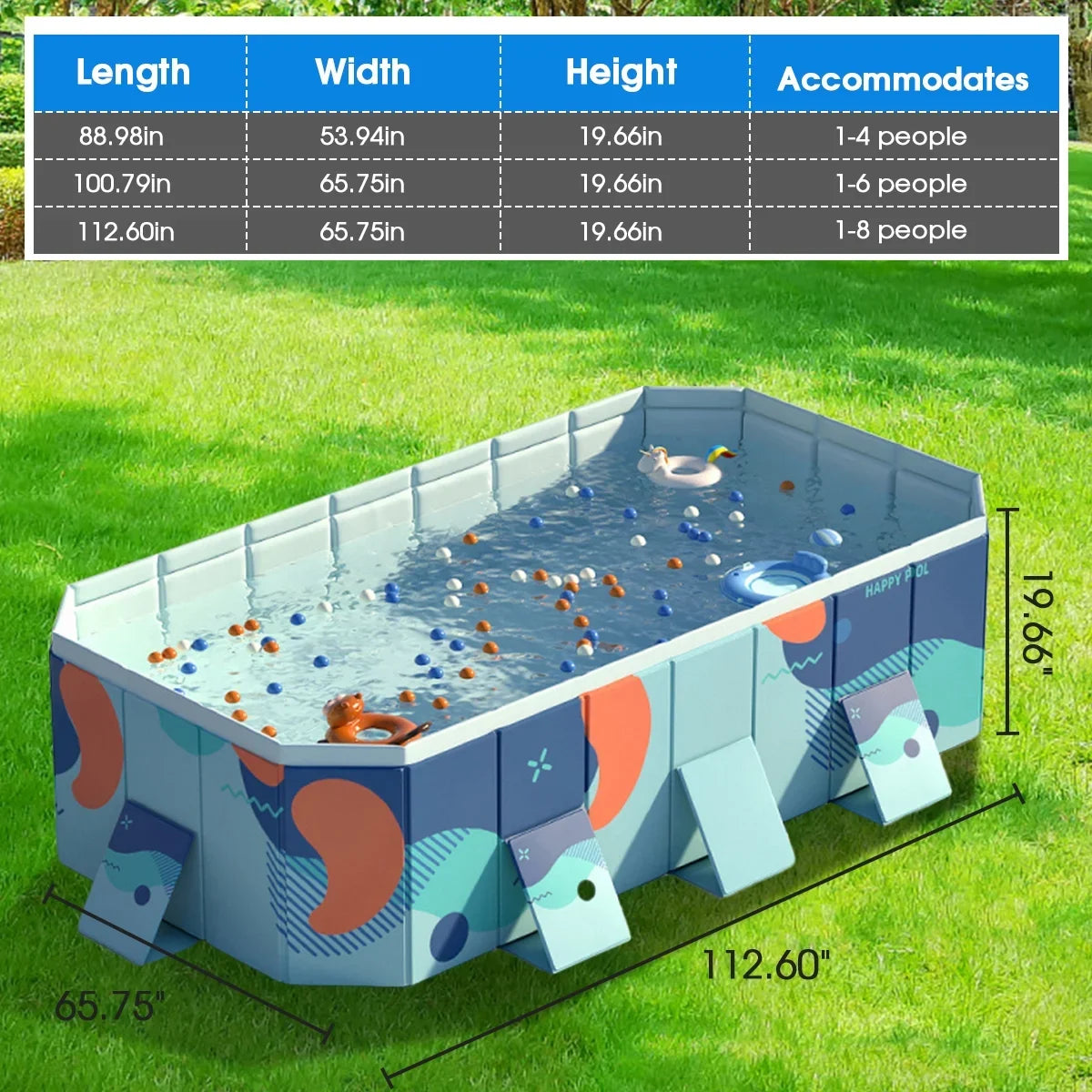 Backyard(Blue) Collapsible Ground Above Swimming Garden Kiddie 113" for ANJORALA Pool Pool Non-Inflatable