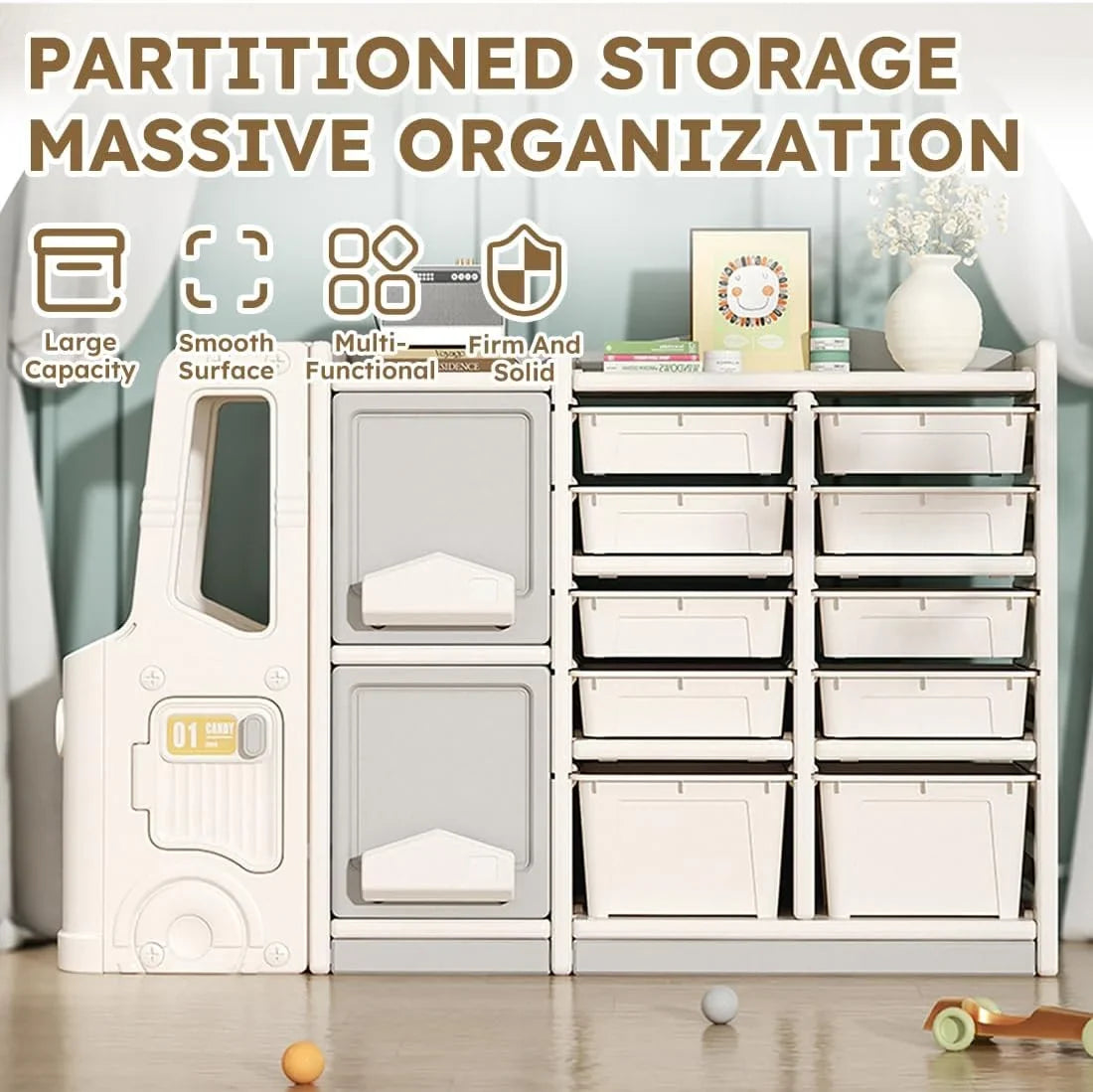 Cabinet Toy Organizer Cab Bookshelf and Box and Organizer Boxes Bedroom (10 Multi-Functional Organizer Children's + RUNFAYBIU 2 and Playroom Nursery. Toy Pull-Out Closed for Drawer
