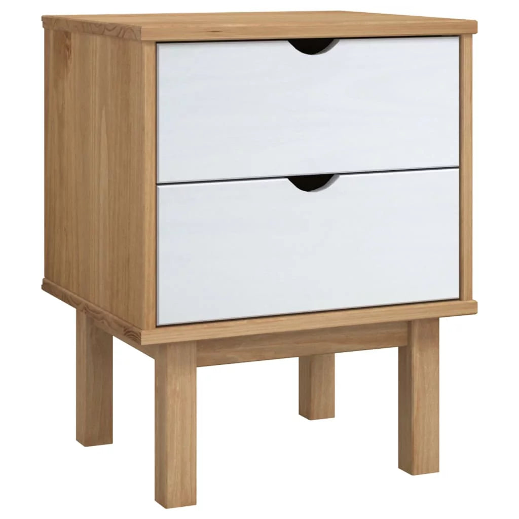 Solid Brown&White Pine Htovila OTTA Wood Cabinet 18.1"x15.6"x22.4" Bedside