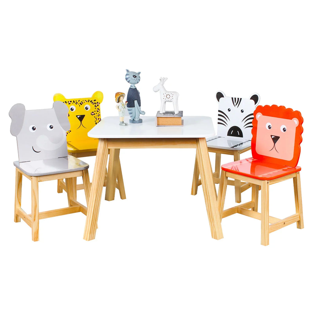 Chair Table Table Table 4 Wood 5 Drawing Kids and Cartoon Animals Toddler Learning for Playing Piece with Kids White Set Crafts Chairs Set