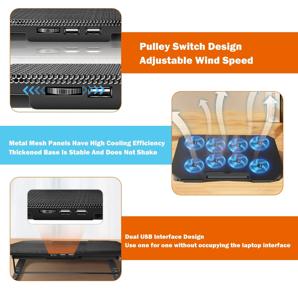 Fan, Laptop Ports USB Strength Fan Inch Adjustable Htovila and 10-15.6 2 Cooling with
