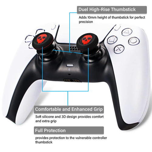 & 2 Sets PS4 Cover Silicone (Ghost Dualsenese Printing Controller Playrealm PS5 Rubber for Thumbstick FPS Extender Red) & Grip
