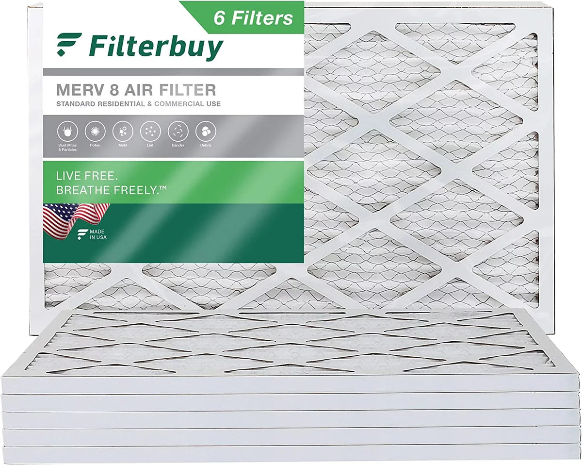 Filterbuy 8 MERV Pleated (6-Pack) Air 20x32x1 Filters AC HVAC Furnace