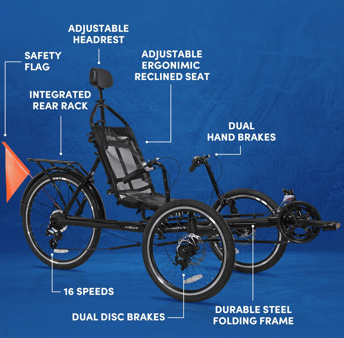 Bike, Bicycles Nova Black Unisex 24-inch Recumbent Kent