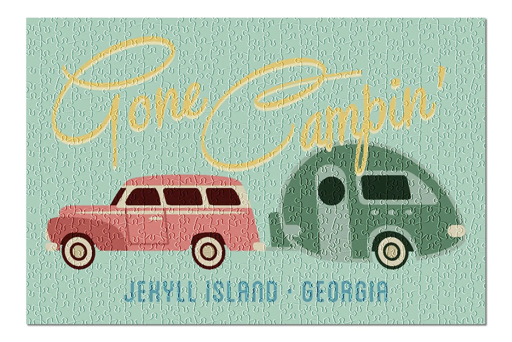 Gone Campin, Trailer, Georgia, (19x27 for inches, Puzzle Family, Adults and Geometric Piece Jigsaw Jekyll in 500 Island, Premium USA) Made