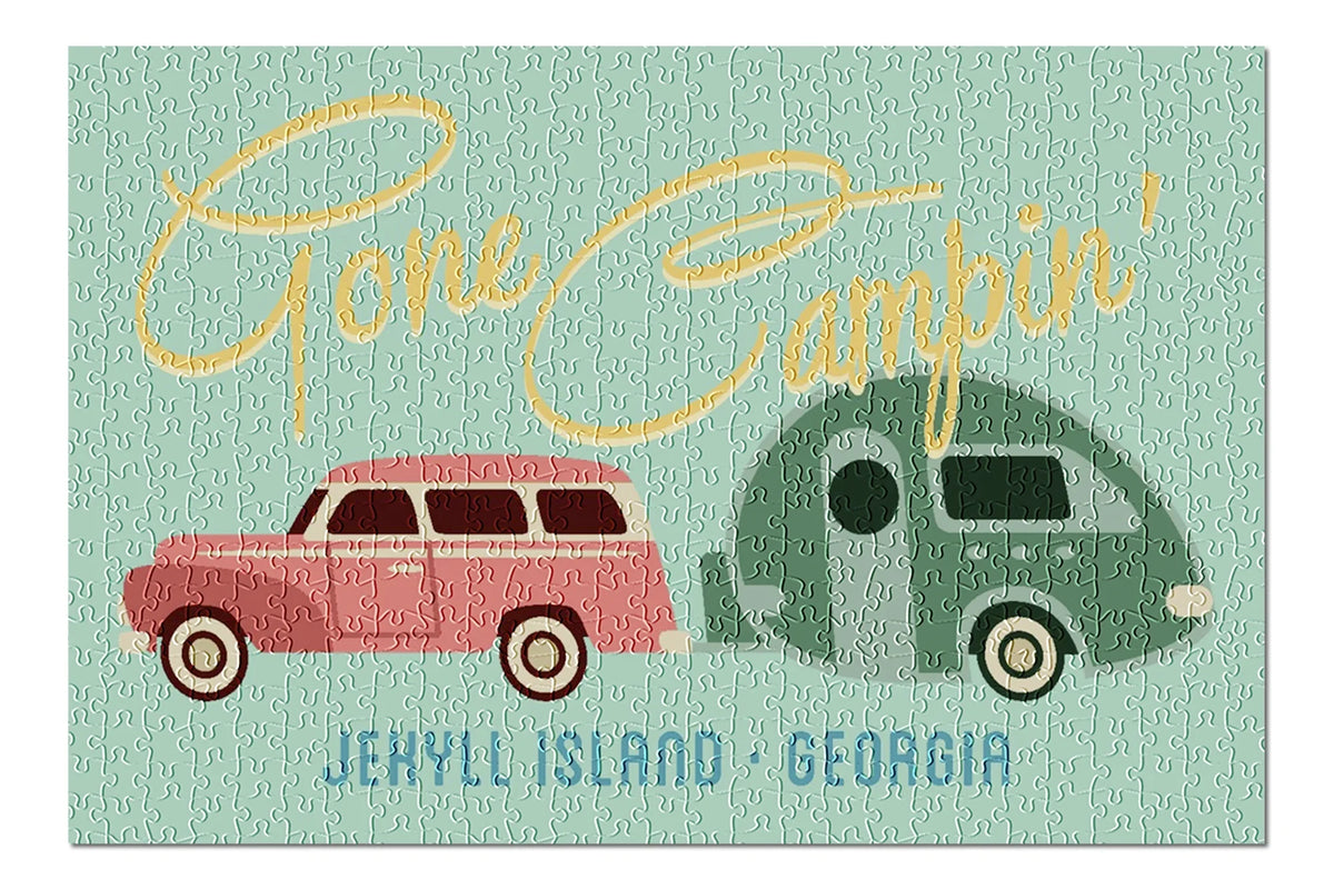 Gone Campin, Trailer, Georgia, (19x27 for inches, Puzzle Family, Adults and Geometric Piece Jigsaw Jekyll in 500 Island, Premium USA) Made