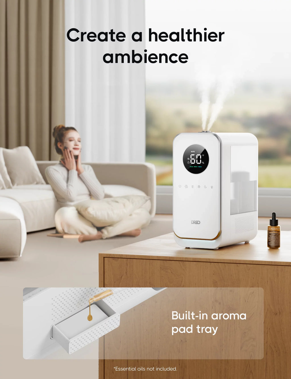 Humidifier, Humidistat, 5L Control, LED Dreo Auto Humidifiers, Mode Timer, Display Sleep Top-Fill Quiet Smart App With Mode,
