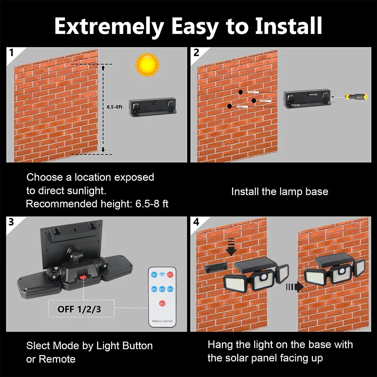 Motion Garage - Outdoor Waterproof 2500LM Lights Solar Remote Heads 3 Yard Yyton Flood Outside Sensor Packs) for Lights Lights 210LED with Security - Control (2