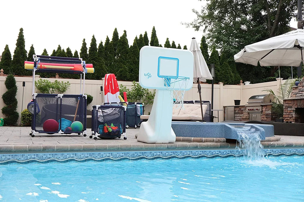 Balls 25" Kids Organizer L Floats Blue 563009 Pool / 28" Toys, and Rolling Equipment H), Height, Storage Holder, x Mesh Bin, White Large, Style Noodles W (43" x