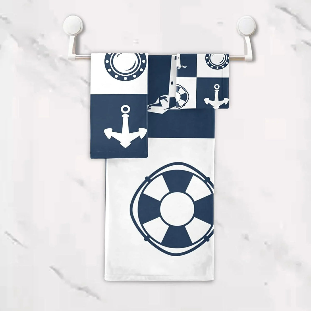 Cotton Soft Bathroom Anchor Absorbent Sets 3 Vessel Towels Fingertip Decorative Checked Lighthouse Bath Hand Sailing for Towels Towel Piece Bestwell