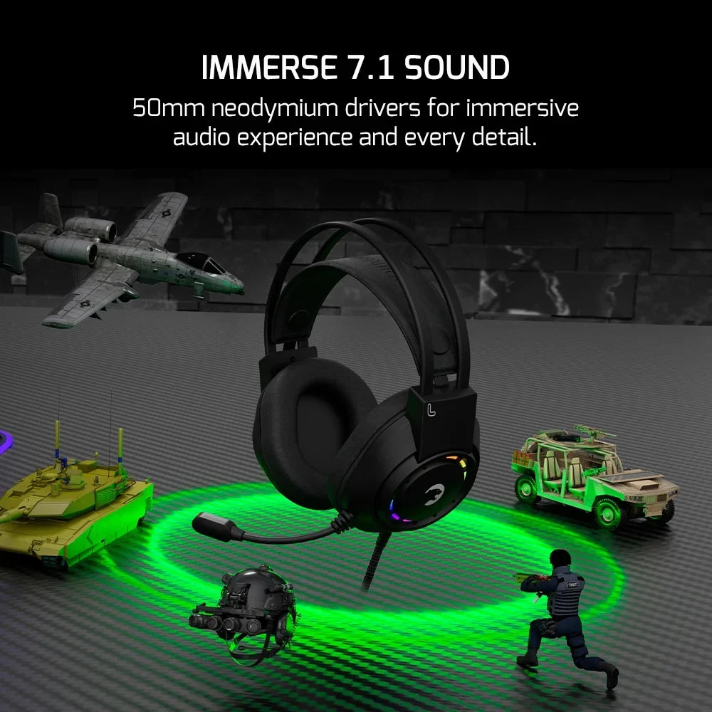Sound, Noise with 7.1 - Design, Virtual Surround for GAMEPOWER Led Wired Headphones 360 Voldon Headset Playstation, Drivers, PC, PS4, Black Cancelling Gaming Spatial Comfort Audio, USB PS5, Mic 50MM