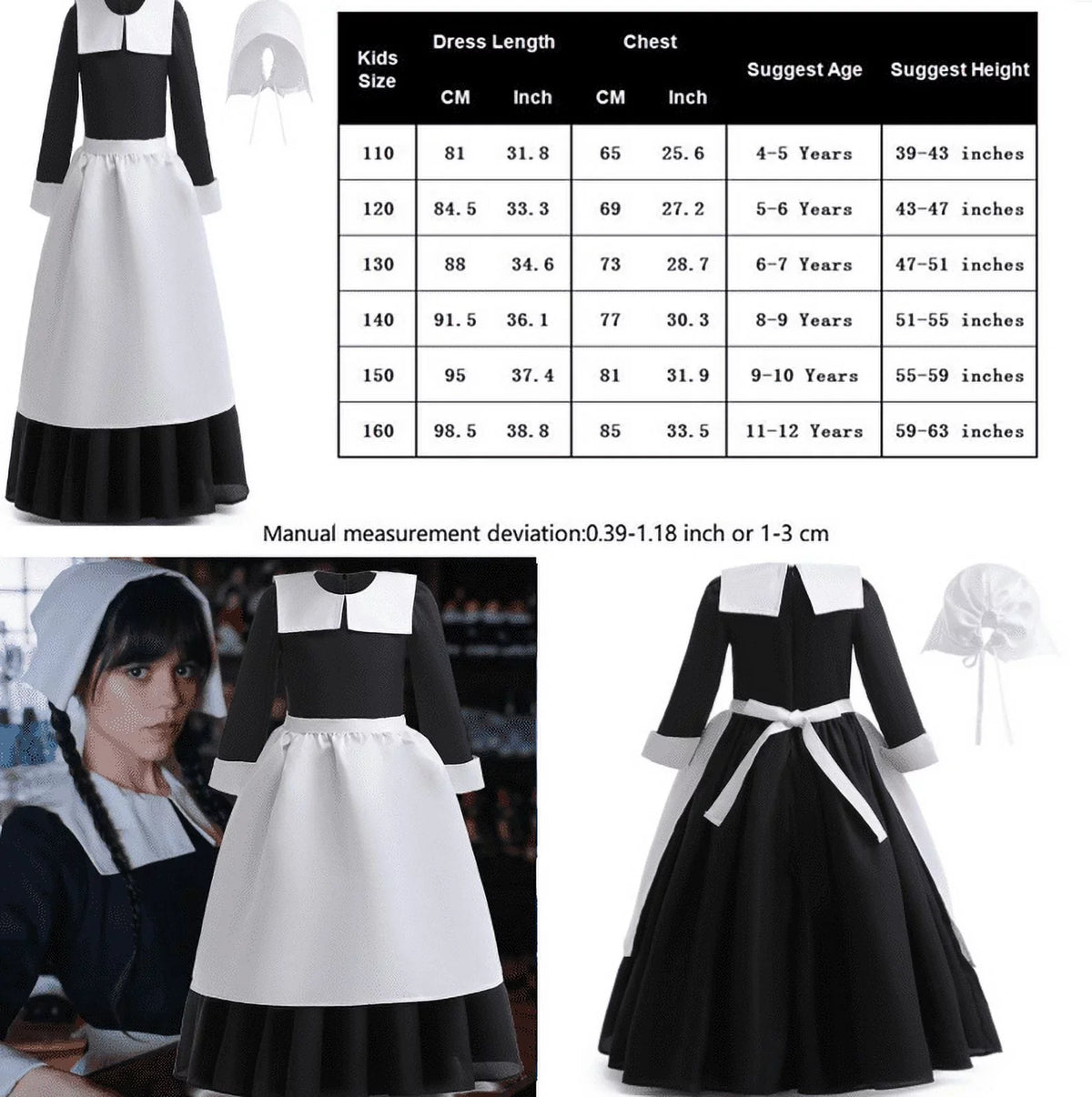 Cosplay Outfit Girls Dress Sleeve Wig TV Addams Long Skirt Clothes 2022 with Hkiytime Kids Dress Series Halloween Wednesday