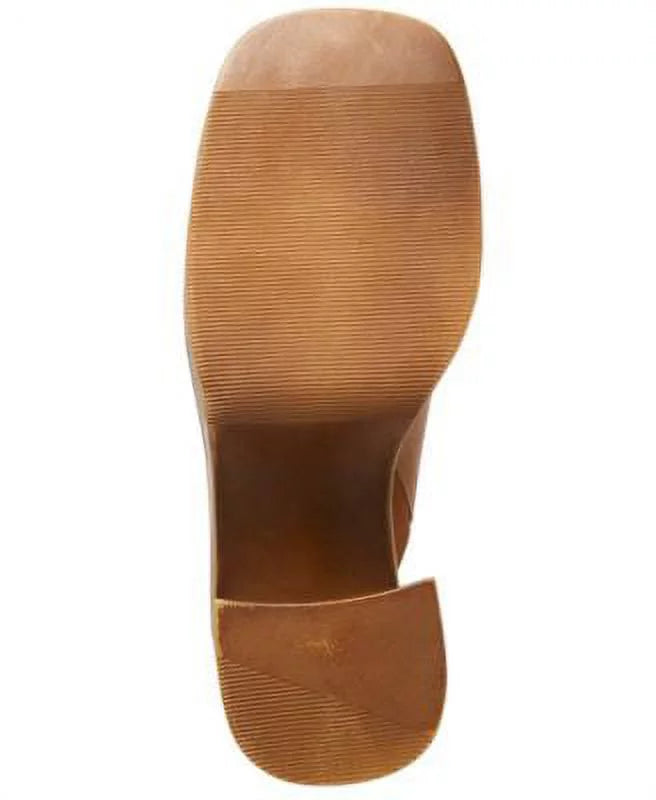 Goring Flirtie 1" STEVE Platform Womens On M Square Block Shoes Heel Slip Clogs Leather Brown Padded 8.5 Toe MADDEN