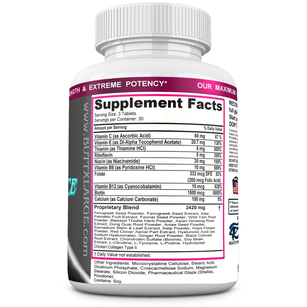 Herbs Vitamins, Amino 90 and Butt Tablets Minerals, Acids. X-L-ADVANCE BUTT Bigger Get Booty Formula. and Buttocks Supplements.
