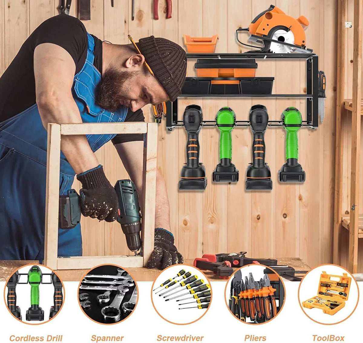 Holder, Power Organizer Cordless Wall-Mounted 2PCS Drill Tool Rack Duty Heavy