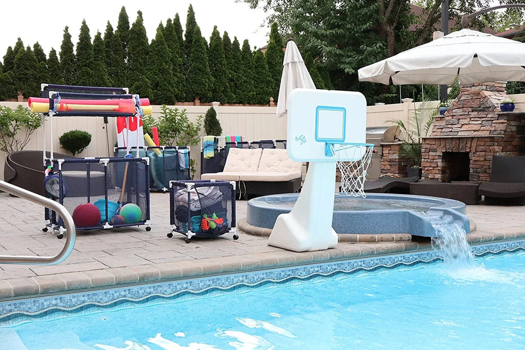 Balls 25" Kids Organizer L Floats Blue 563009 Pool / 28" Toys, and Rolling Equipment H), Height, Storage Holder, x Mesh Bin, White Large, Style Noodles W (43" x