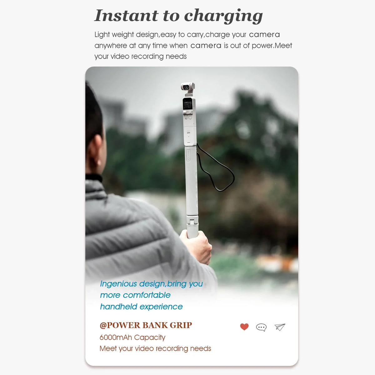 Multifunctional Large FIMI Handle USB Screw ON Charging PALM Battery 8 for 6000mAh Bank PALM Action 10 9 OSMO hero Capacity Walmeck with GoPro FIMI Inch 2 Power Replacement Port 2 Action 1/4 Grip