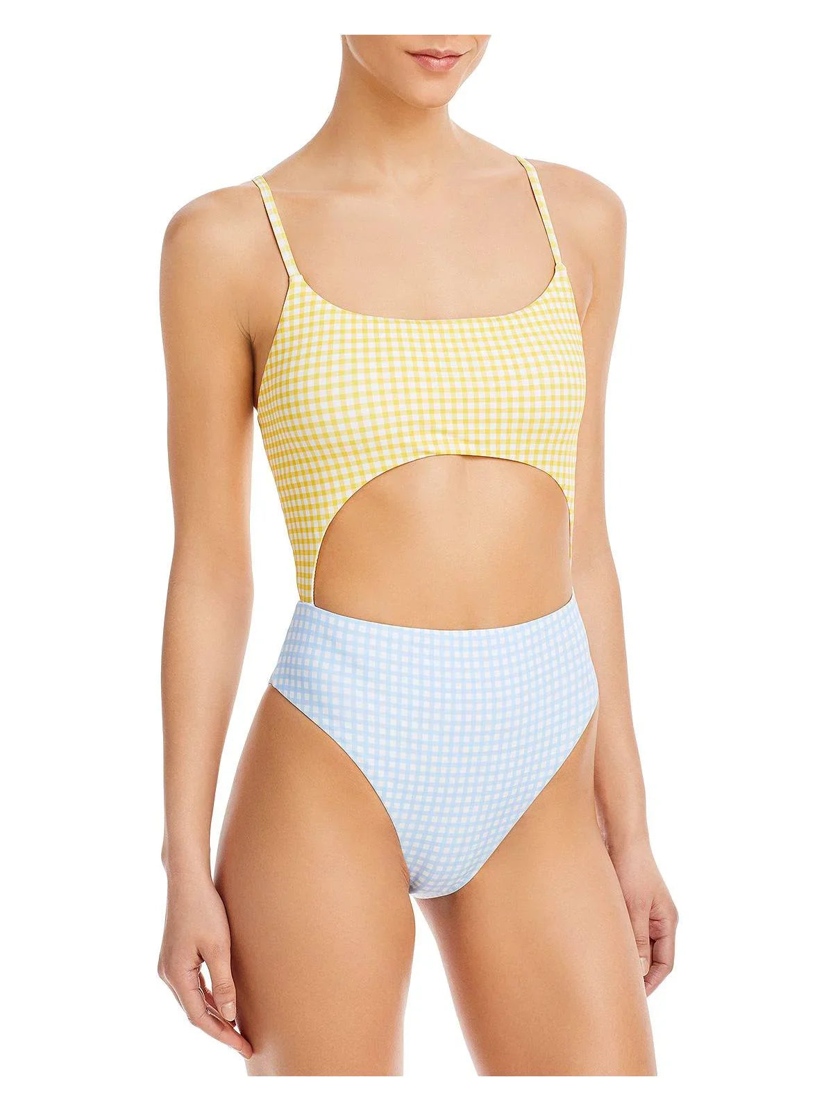 Swimsuit Swim Cut-Out Checkered Womens Aqua One-Piece