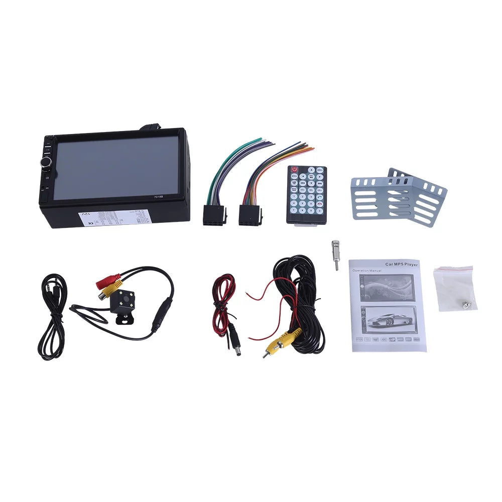 Din 2 Reversing MP5 HD Bluetooth Car Player Touch Double Camera with Player, Backup Inch Car Stereo 1080P Radio 7 Screen Video