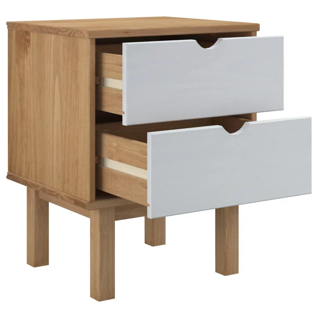 Solid Brown&White Pine Htovila OTTA Wood Cabinet 18.1"x15.6"x22.4" Bedside