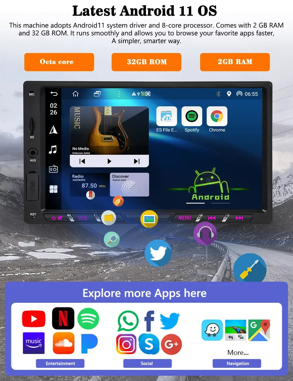 Android Wireless Auto Car 7 Apple WiFi Mirrorlink IPS GPS with Camera Screen Double Car Core Octa Inch Touch Carplay Stereo Backup Din Navigation Bluetooth Android DSP Radio G+G 11