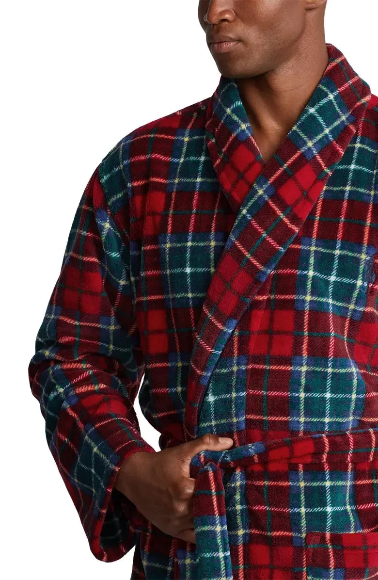Men's US Small Lauren PLAID Plaid Ralph TARTAN Polo Microfleece Robe,