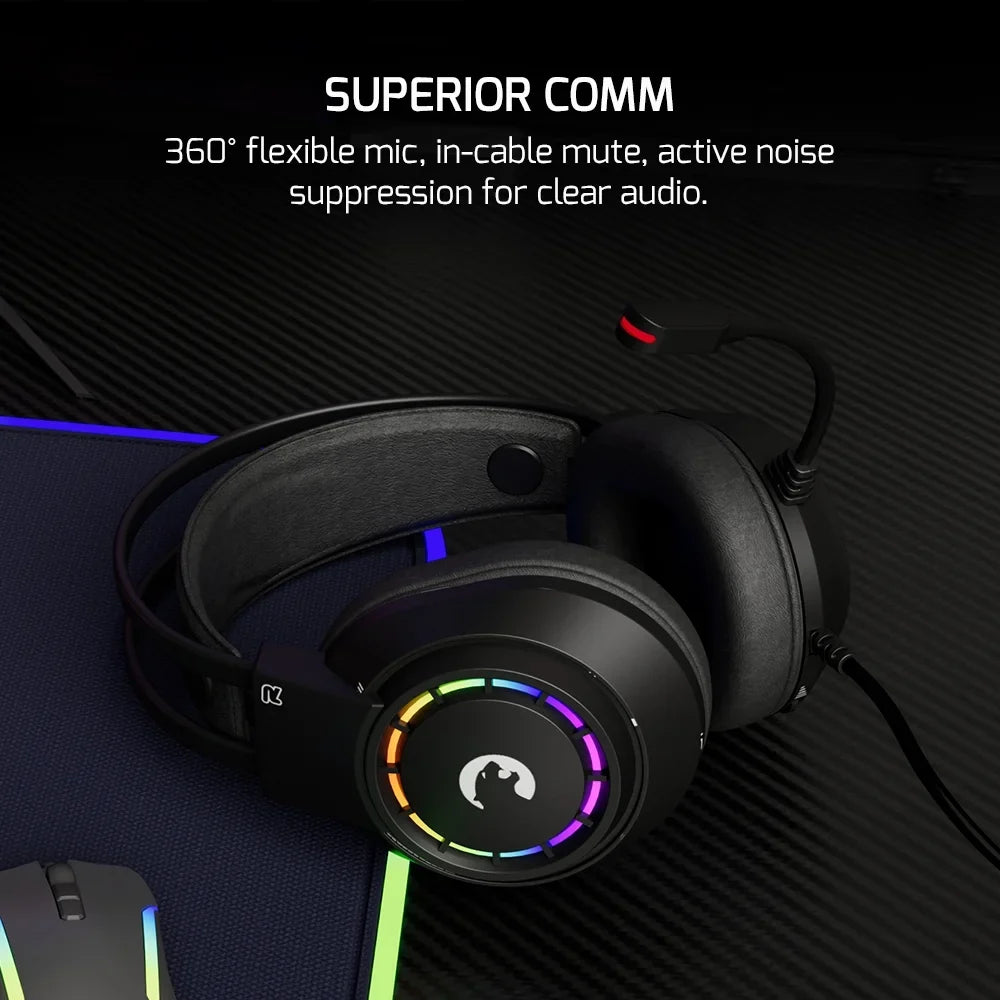Sound, Noise with 7.1 - Design, Virtual Surround for GAMEPOWER Led Wired Headphones 360 Voldon Headset Playstation, Drivers, PC, PS4, Black Cancelling Gaming Spatial Comfort Audio, USB PS5, Mic 50MM