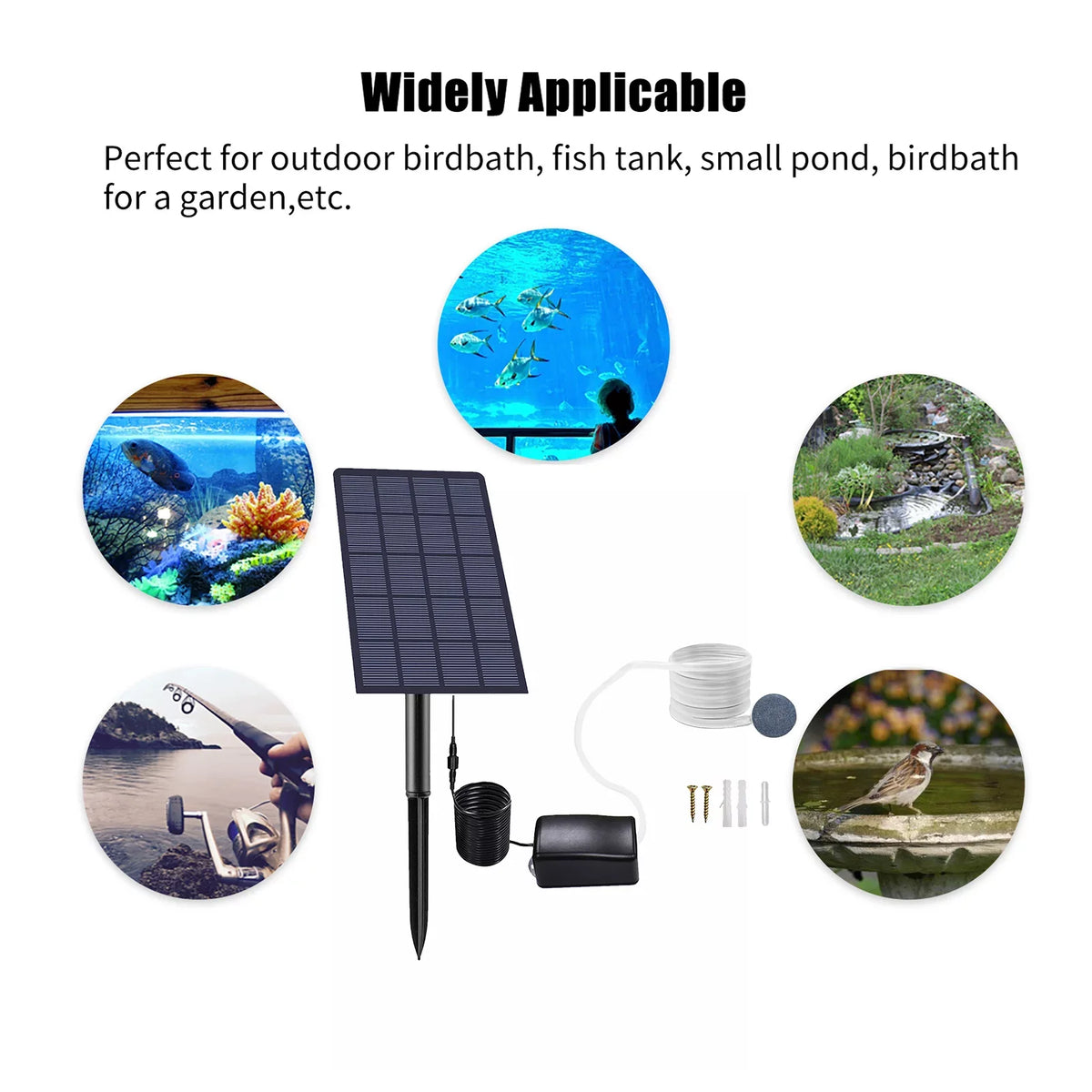 Plug-in 2W Aerator Uteam Pipe Solar Pond Aquarium Air Fish Bubble Pump for for Stones Pool Powered Tank Garden Ideal with