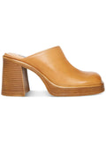 Goring Flirtie 1" STEVE Platform Womens On M Square Block Shoes Heel Slip Clogs Leather Brown Padded 8.5 Toe MADDEN