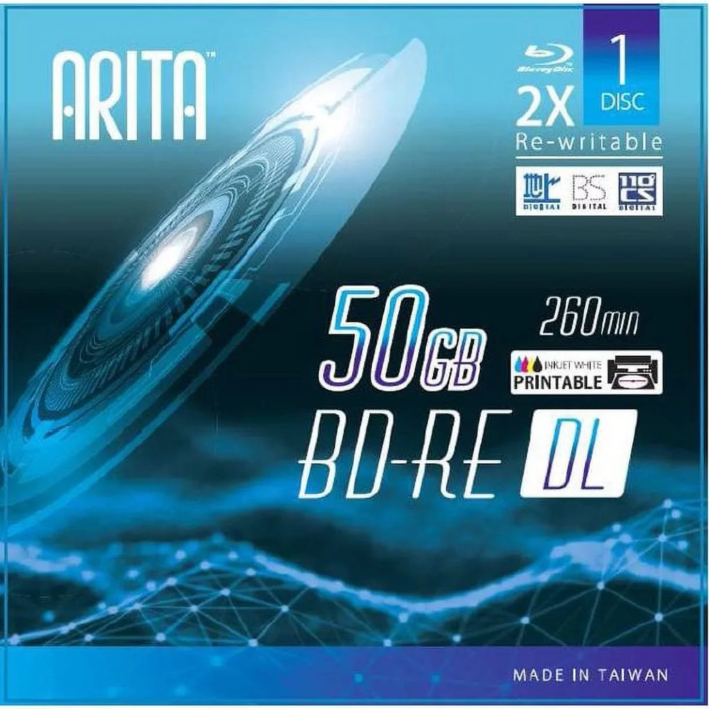 Double 260Min Inkjet Printable Rewritable 50GB Case 2X Hub Jewel Blank White Layers BD-RE 10 DL Disc Pack Arita w/