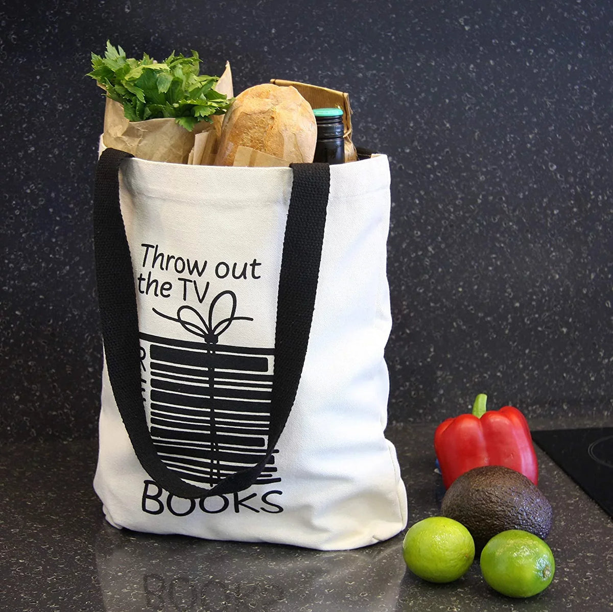 12 100% Canvas Reusable Tote - Bag Women Canvas Cute & Pocket, oz Picnic Office, Black An Men, Inner Durable For Print School, With Bags Design For Books Handles Max Cotton Fun Miller Multi-functional