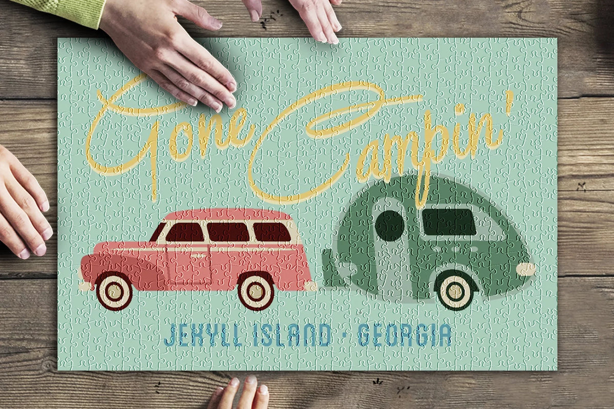 Gone Campin, Trailer, Georgia, (19x27 for inches, Puzzle Family, Adults and Geometric Piece Jigsaw Jekyll in 500 Island, Premium USA) Made