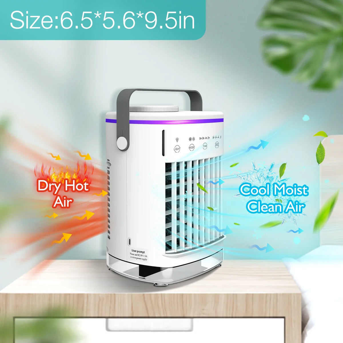 2-8H Air Light 7 Portable Hiroke Timer Fan Desk Office for Night Desktop Conditioners Fan Spray Personal Camping & 4-Speed Cooler Air with Home Conditioner Mini Air