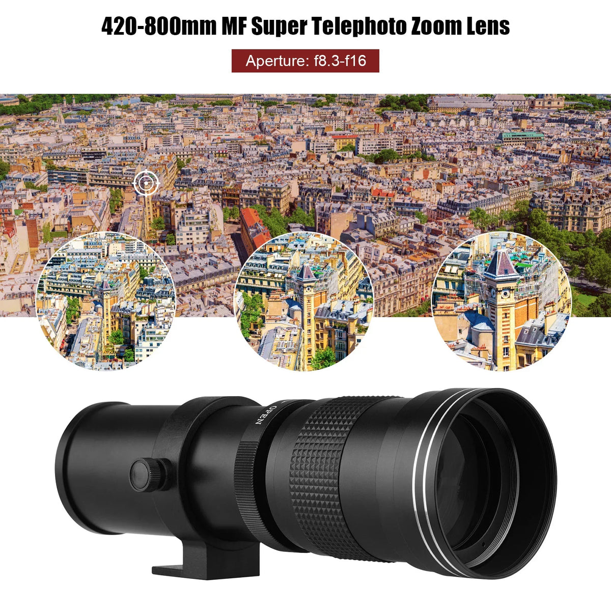 50D 70D Zoom Cameras for MF 420-800mm 77D T7s Thread T Adapter with T7i 7D 60D Telephoto EF-Mount Replacement T6 T6s 80D 60Da Camera Suzicca Mount 6D Canon Super 5D Universal F/8.3-16 Ring Lens 1/4