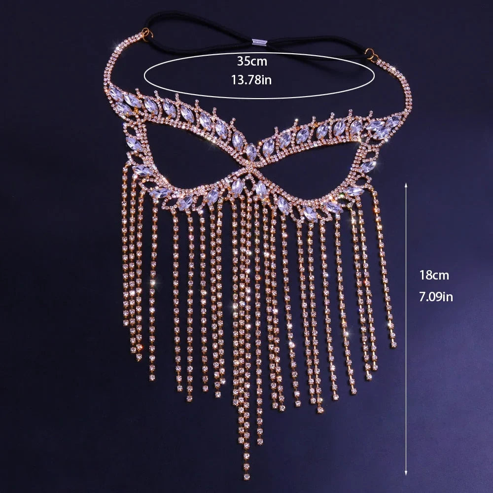 Face Mask Mask Masquerade Jewelry Halloween Women Mask Rhinestone Face Crystal Chain Face Tassel