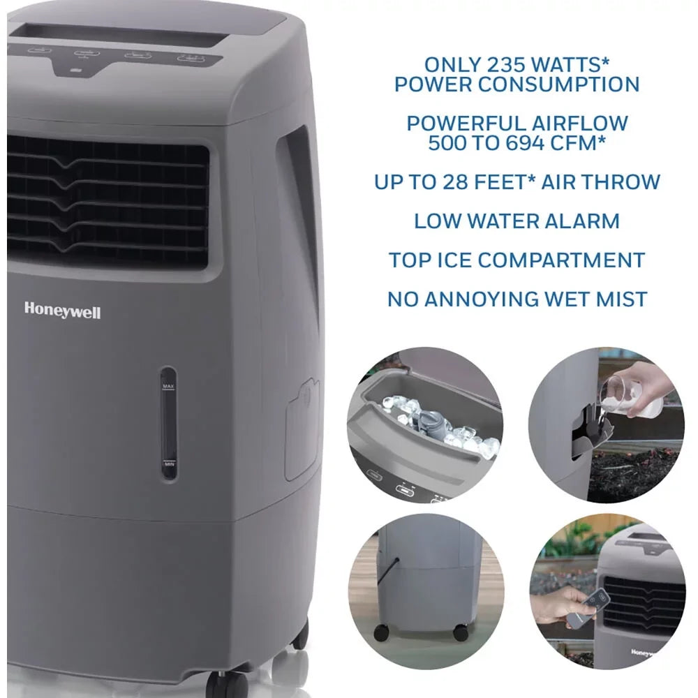 Fan Control, Compartment Ice Cooler & Outdoor & Remote CO25AE, Evaporative Gray Portable 500-694CFM with Indoor Honeywell Humidifier,
