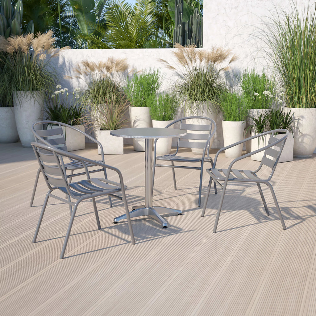 Slats Stack Restaurant Pack Chair Flash Metal Silver Aluminum 4 with Furniture