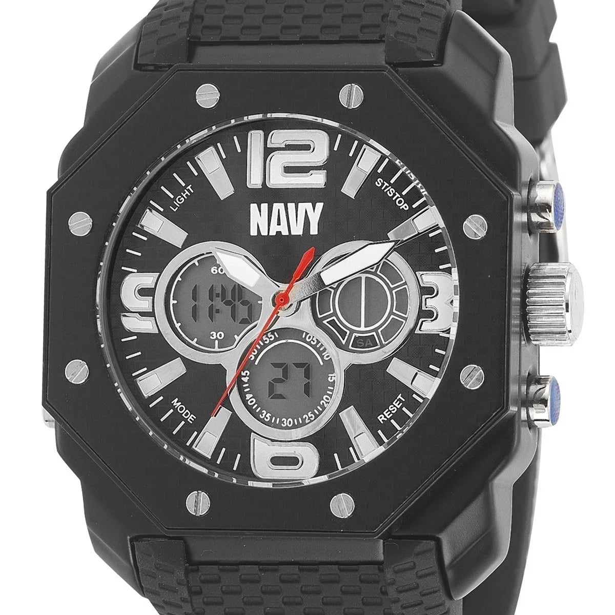 Blk Rubber C28 Dial Watch, Navy Blk Strap US &