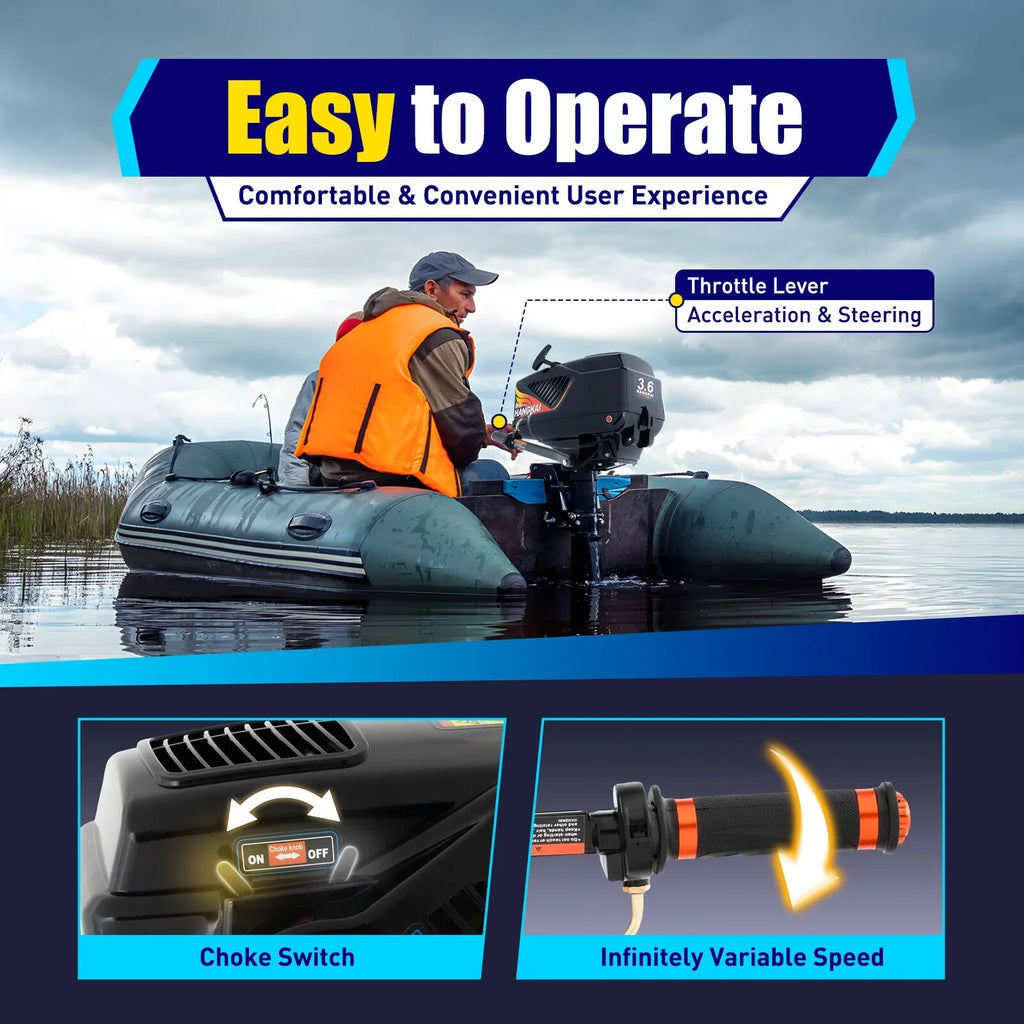 Boat HANGKAI Motor Cooling CDI 2 90cm/35.4in Fishing Outboard 3.6 Outboard Water Engine Boat Motor Stroke HP