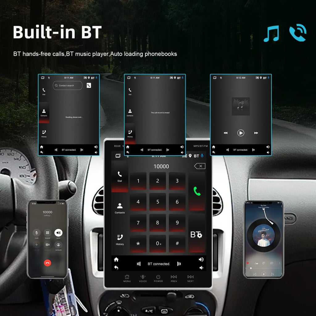 Suppport Camera Stereo 2Din Car 9.5Vertical Bluetooth screen Radio Radio Receiver WIFI Rear GPS FM