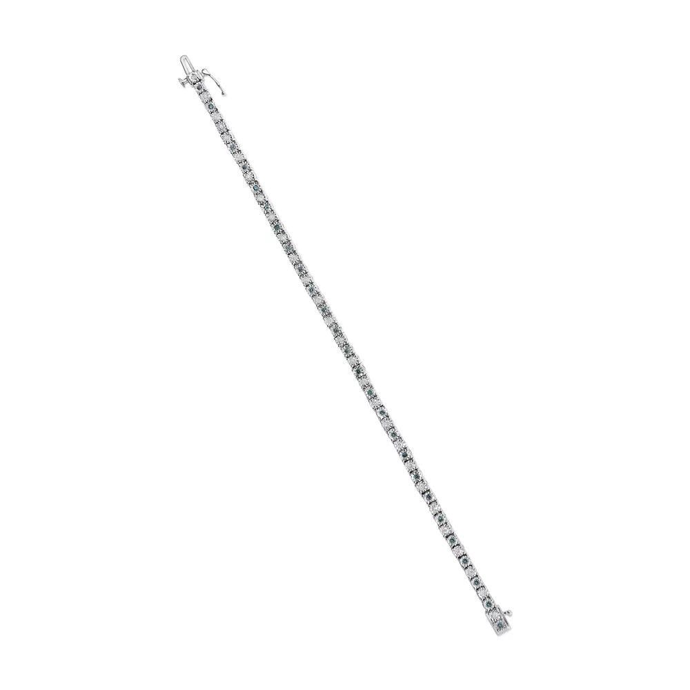 I3 (Green Diamond Clarity) Clasp Tennis cut Box I-J of Cttw Inches Brilliance - Diamond Womens Color, Green Haus Sterling Size and 7" Round 1.0 Treated White Bracelet Silver .925 Alternating with and
