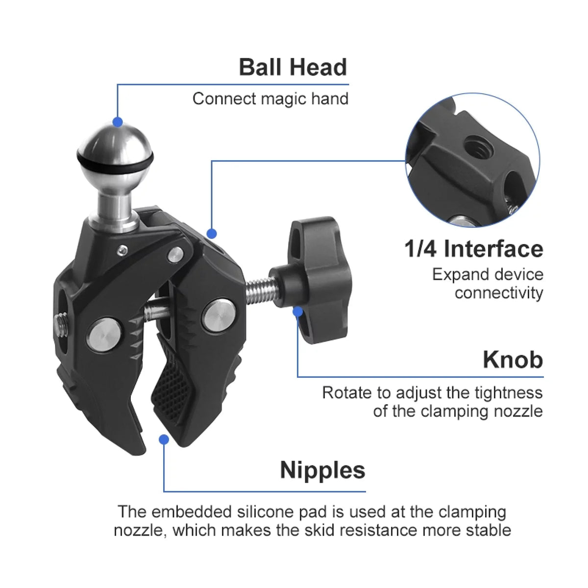 Ball AKASO, DJI, Camera Load Aluminum Handlebar - Capacity, with Head, 11/10/9/8/7, Adapter, Compatible Insta360 Bicycle Rotatable Hero Mount Dual Clamp 1.5kg Alloy Adapter,