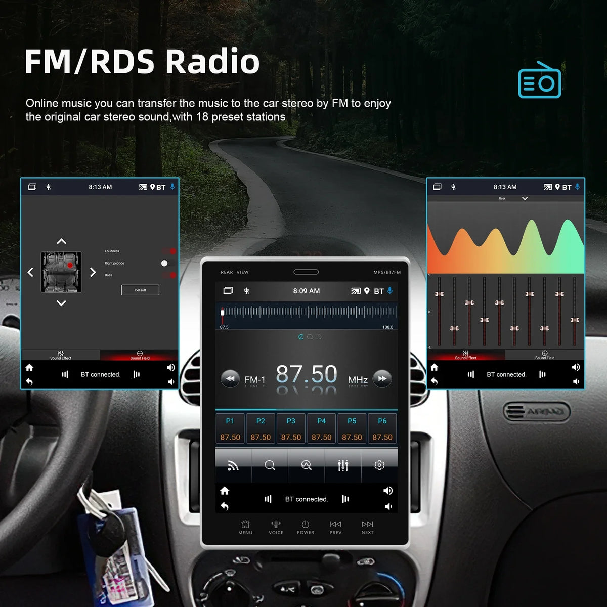 Suppport Camera Stereo 2Din Car 9.5Vertical Bluetooth screen Radio Radio Receiver WIFI Rear GPS FM