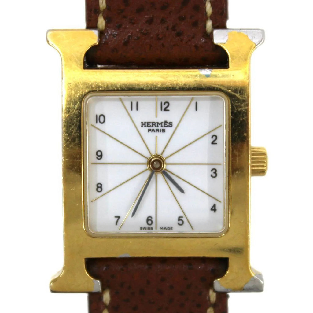 White H Dial: x Gold Ladies Hermes HH1.201 □G Quartz HERMES Brown (Good) Watch Pre-Owned