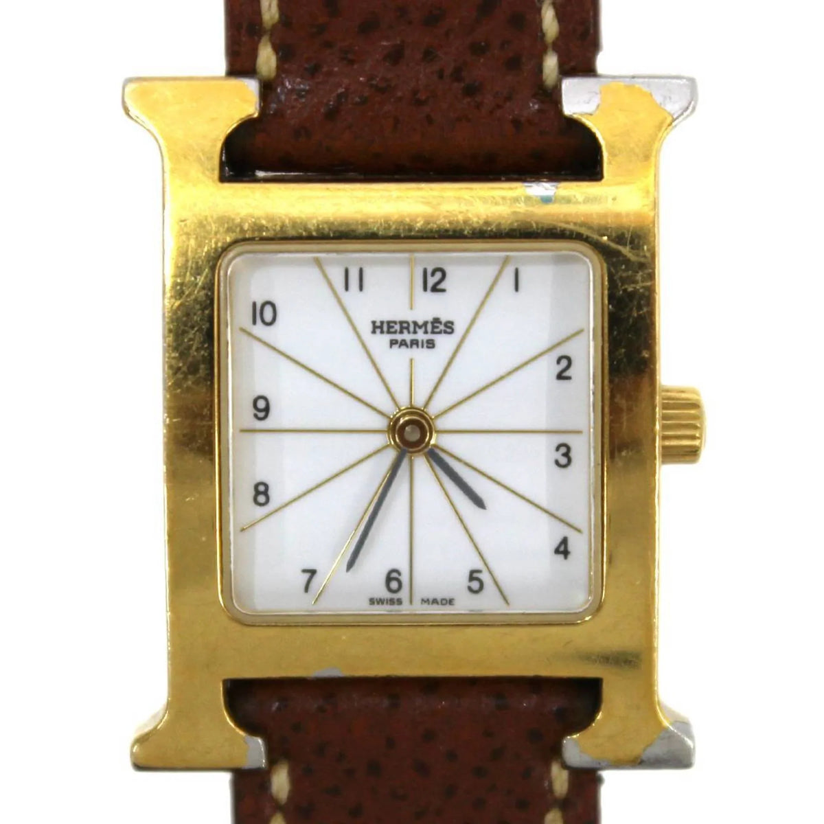 White H Dial: x Gold Ladies Hermes HH1.201 □G Quartz HERMES Brown (Good) Watch Pre-Owned