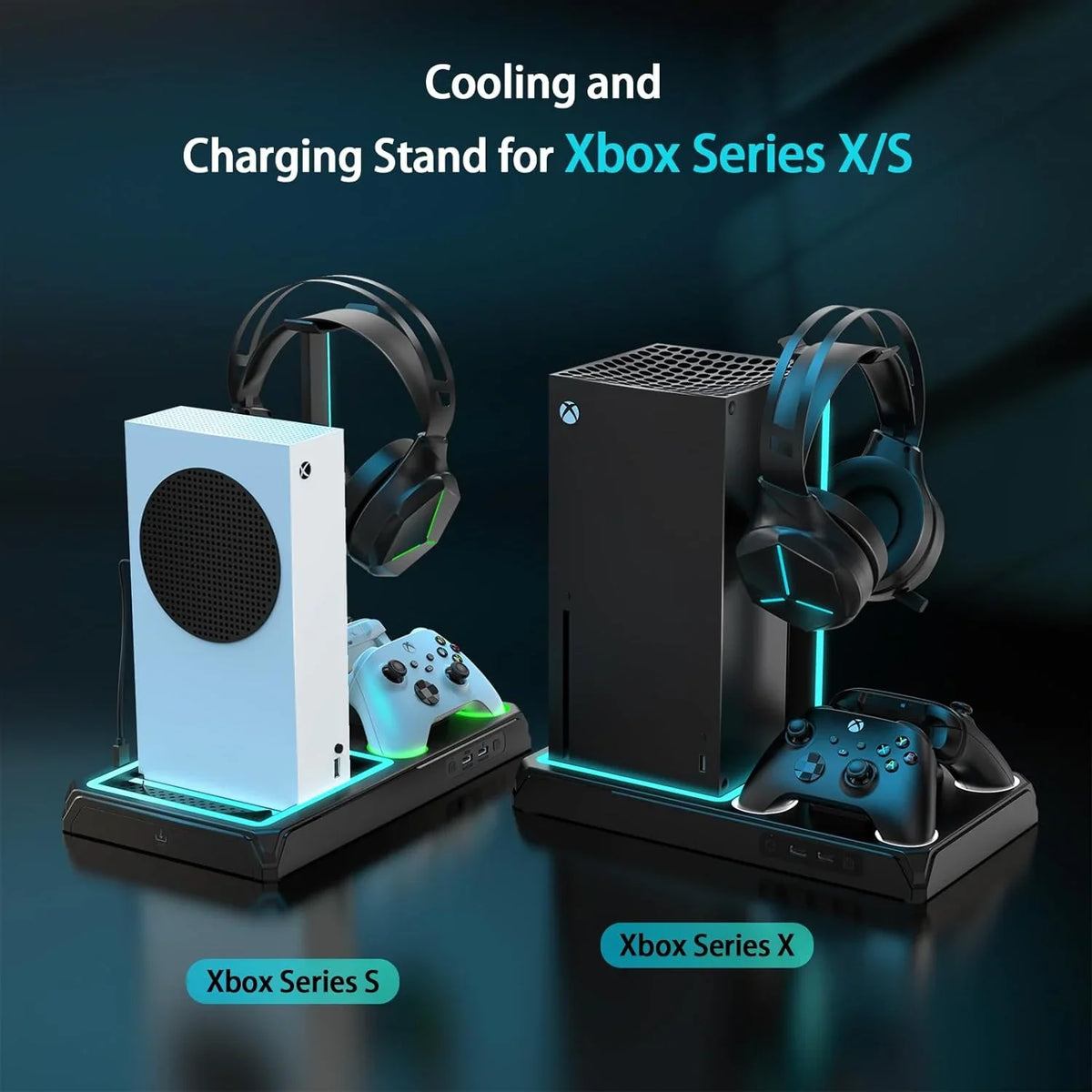 Charger Fan Station Charging with with Stand Organizer, Controller Games mAh Battery Packs 1400 Holder Cooling Storage Station X for 12 Dock Dual Xbox with Headphone Series X/S, Cooling & Vertical 2