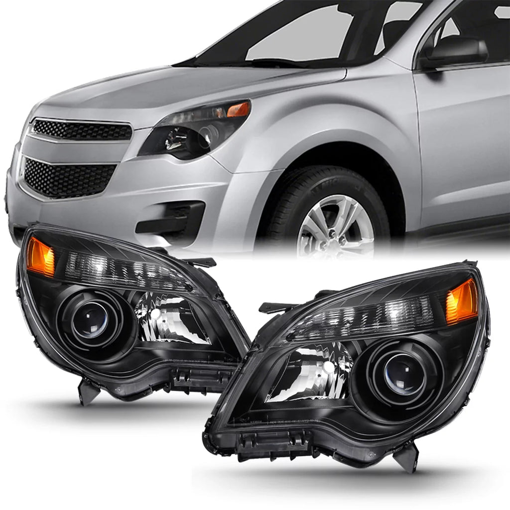 Projector 2013 Type 2011 2010 Chevy Headlight BLACK Set AKKON 2012 Headlamp 2014 Left For - Right 2015 Halogen Equinox &