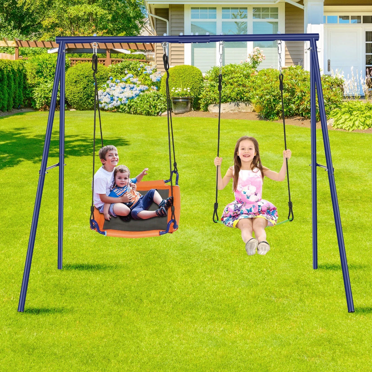 with Set 2-in-1 1Saucer Kids Outdoor 1Belt Swing Swing Swing Sets & Seat, Adjustable Set 440lbs Backyards, for with Swing Qhomic Swing Seat