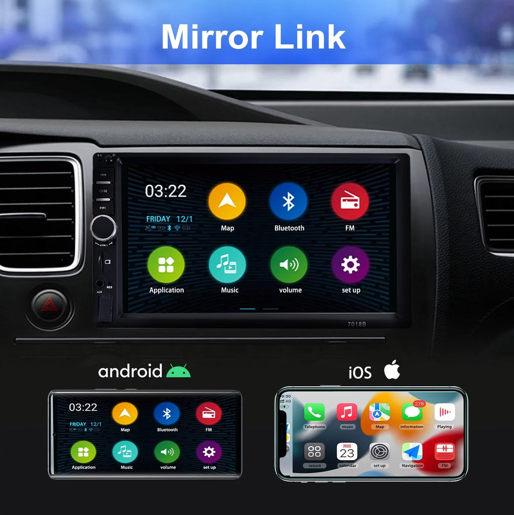 Din 2 Reversing MP5 HD Bluetooth Car Player Touch Double Camera with Player, Backup Inch Car Stereo 1080P Radio 7 Screen Video