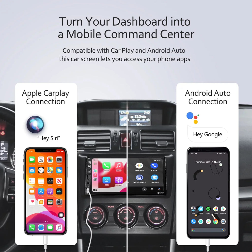 Complimentary Radio Multimedia 7 Link Double Din Screen with Camera Backup - Stereo Corehan Inch Car Carplay, Apple Compatiable Touch IPS with Bluetooth Car Player Mirror Auto, Android